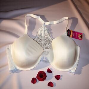 Maidenform Racerback Bra 40D White Blue Lace Back Front Close Underwire NWT